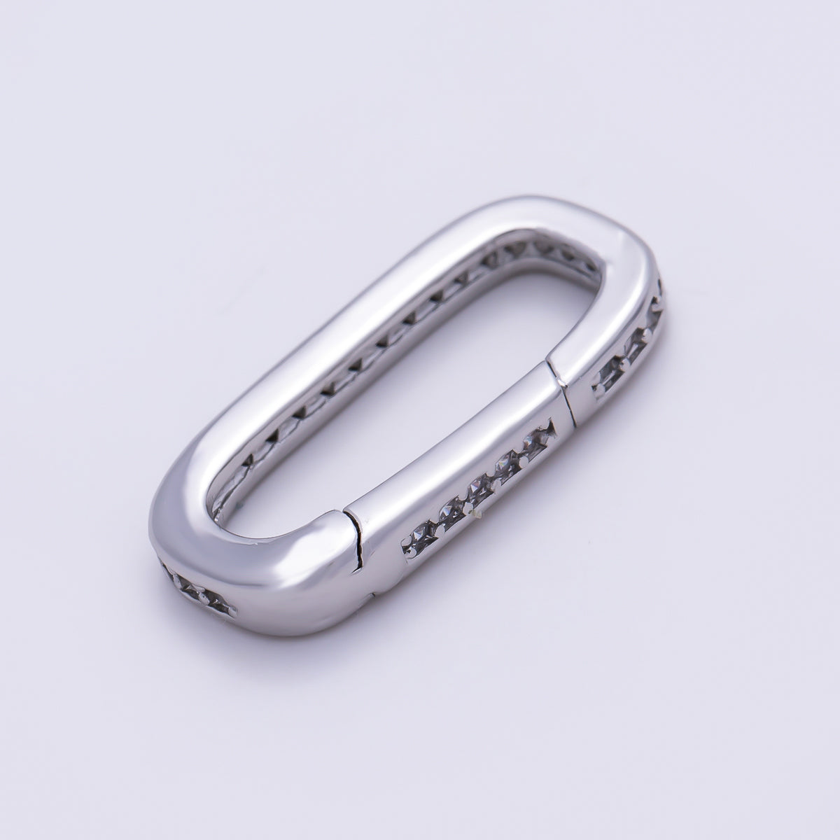 16K Gold Filled 17.5mm Micro Paved CZ Oblong Push Gate Enhancer Findings in Gold & Silver  | Findings-00424 Findings-00425