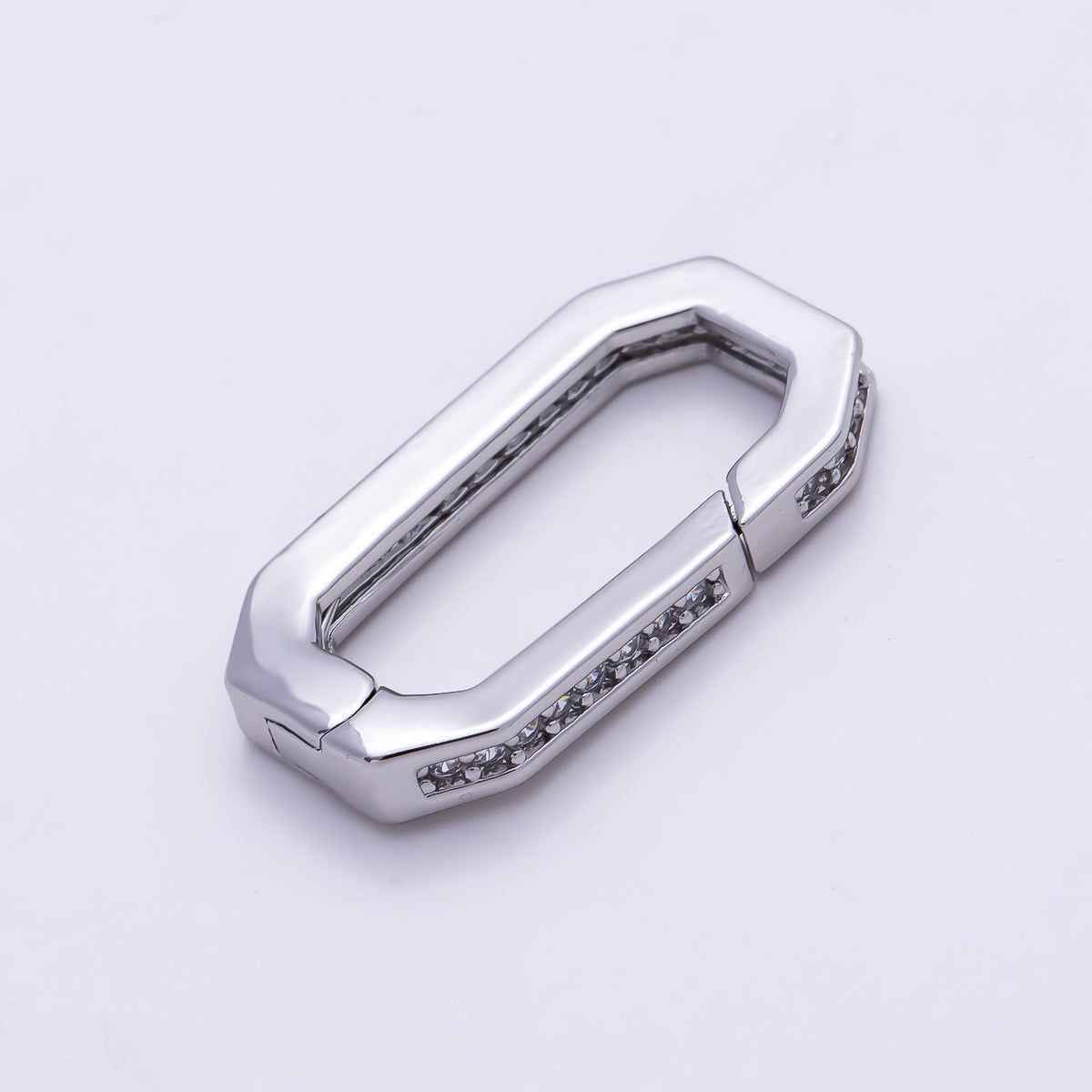 16K Gold Filled 18mm Micro Paved CZ Edged Oblong Push Gate Enhancer Findings in Gold & Silver | Findings-00429
