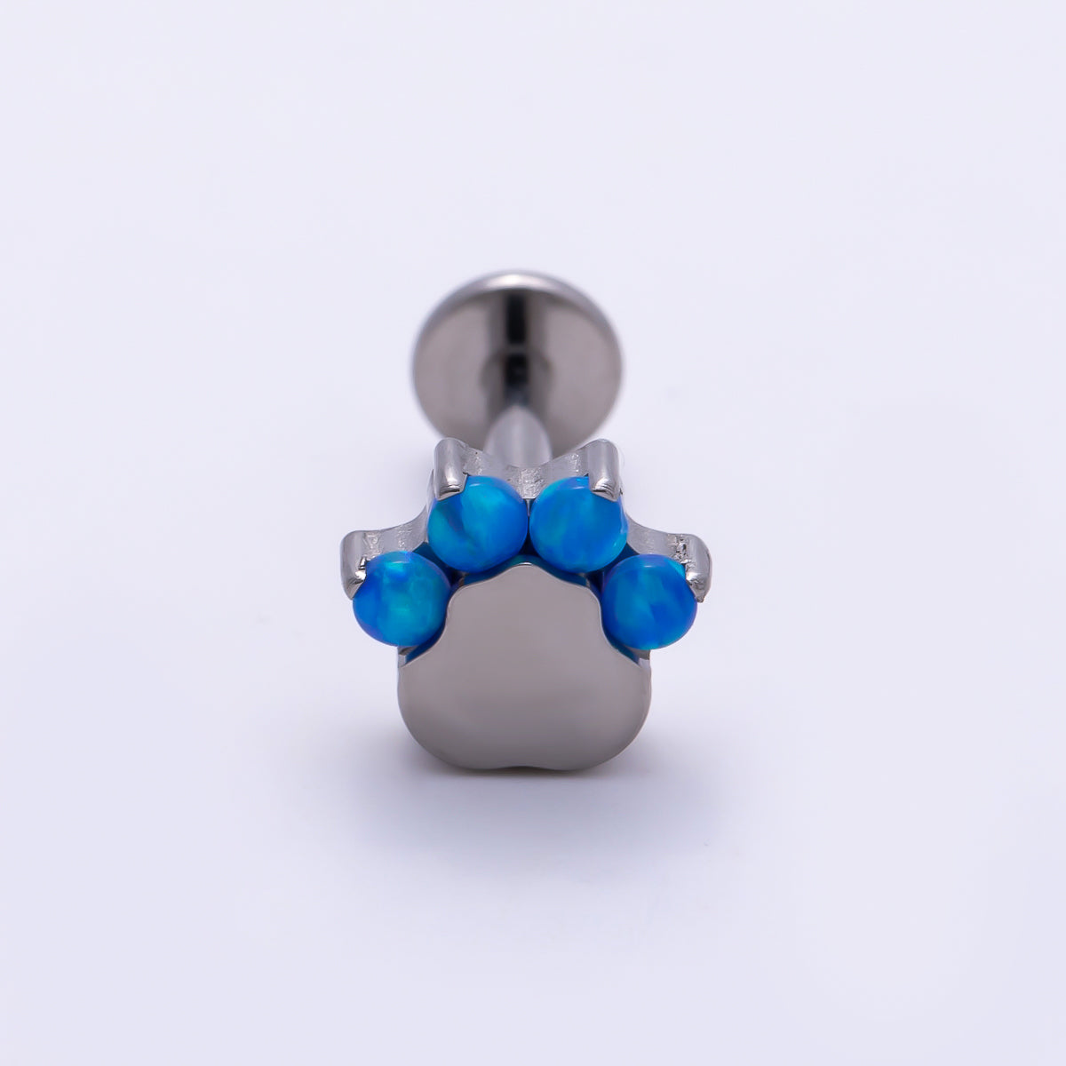 Titanium 11mm Blue Opal Animal Pet Paw Print Cartilage Piercing Flat Back Stud in Gold & Silver | Findings-00435 Findings-00436