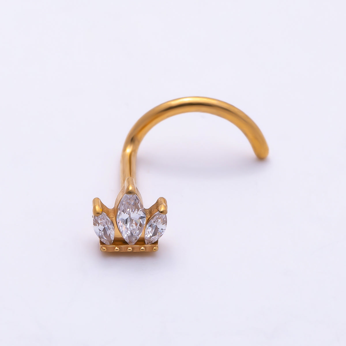 Titanium 3mm Triple Marquise CZ Cartilage Nose Single Piercing Stud in Gold & Silver | Findings-00438 Findings-00439