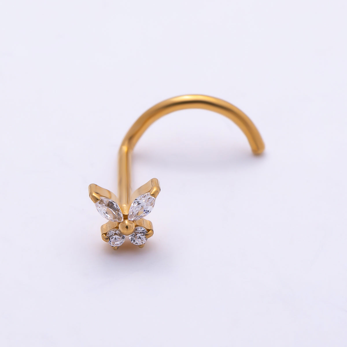 Titanium 3.5mm Butterfly CZ Cartilage Nose Single Piercing Stud in Gold & Silver | Findings-00442 Findings-00443