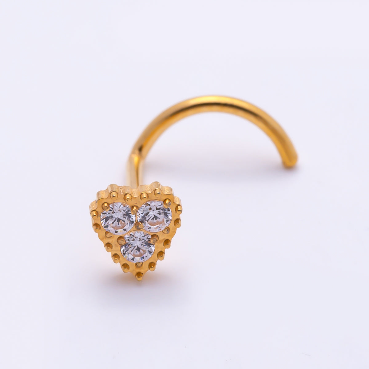 Titanium 4mm CZ Heart Cartilage Nose Single Piercing Flat Back Stud in Gold & Silver | Findings-00448 - Findings-00449