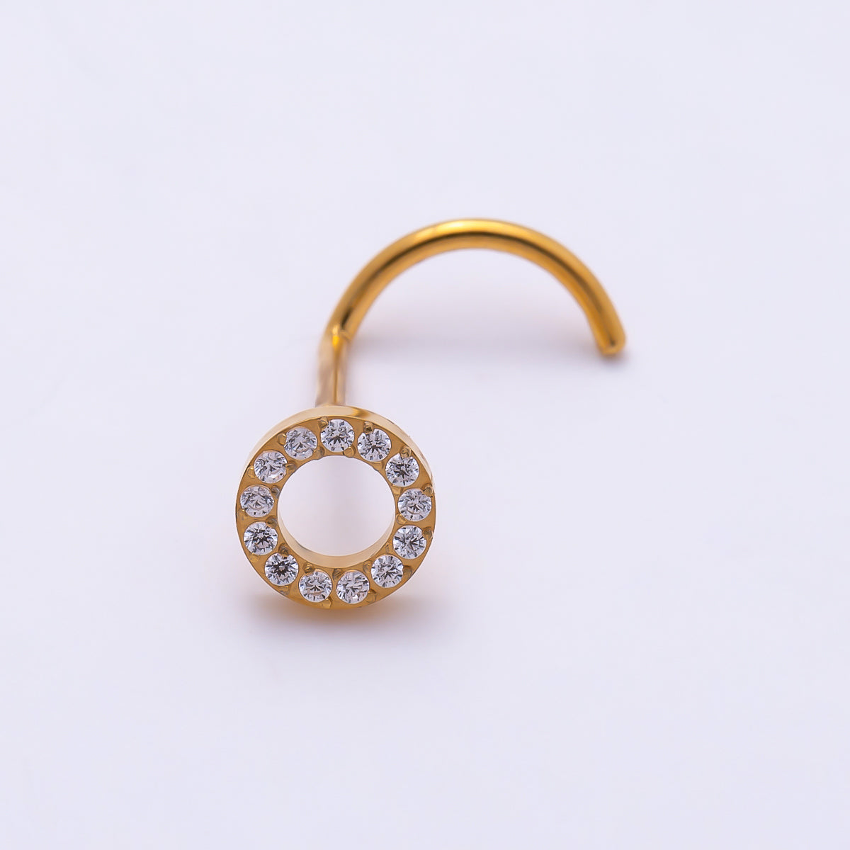 Titanium 4.5mm Open Round Micro Paved CZ Cartilage Nose Single Piercing Stud in Gold & Silver | Findings-00450 Findings-00451