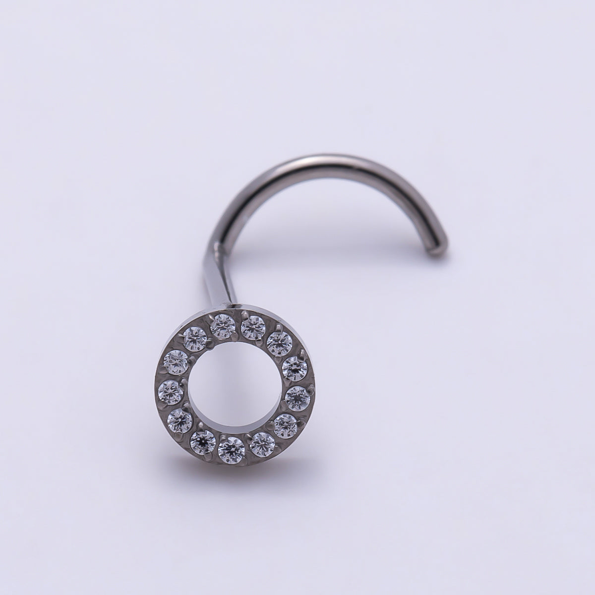 Titanium 4.5mm Open Round Micro Paved CZ Cartilage Nose Single Piercing Stud in Gold & Silver | Findings-00450 Findings-00451