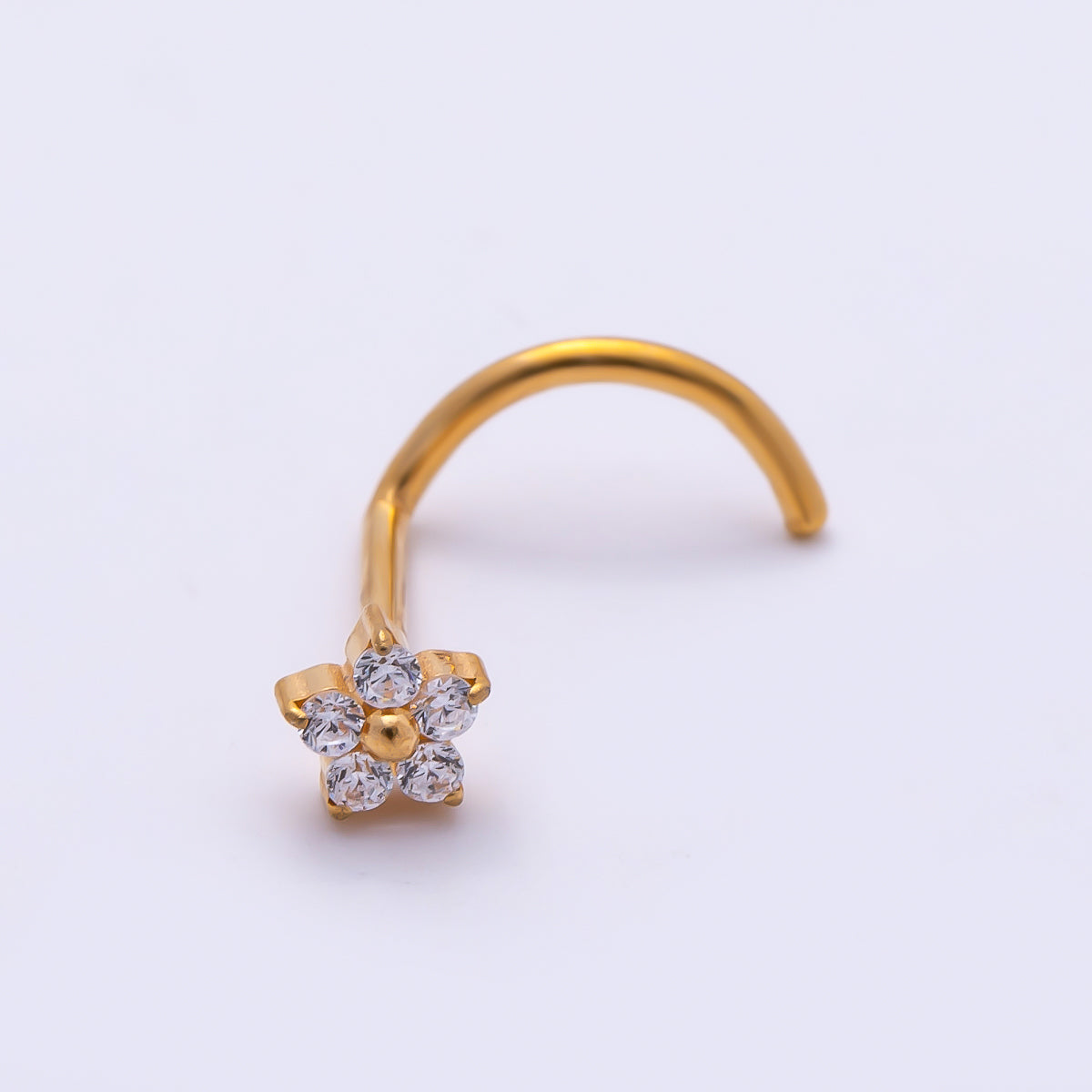 Titanium 3mm Clear CZ Flower Cartilage Nose Single Piercing Stud in Gold & Silver | Findings-00454 Findings-00455