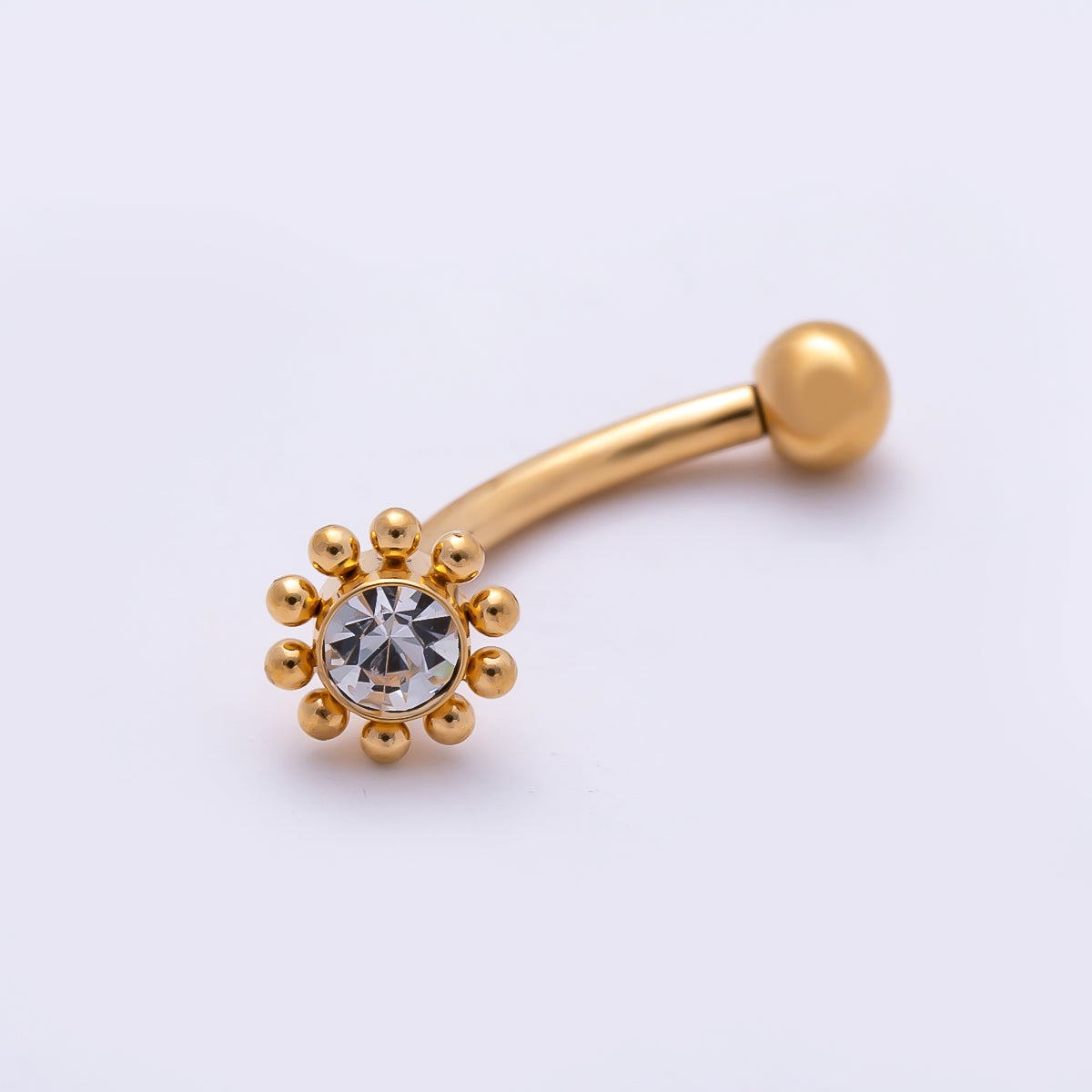 Titanium 5mm Clear CZ Flower Curved Eyebrow Barbell Piercing Stud in Gold & Silver | Findings-00460 Findings-00461