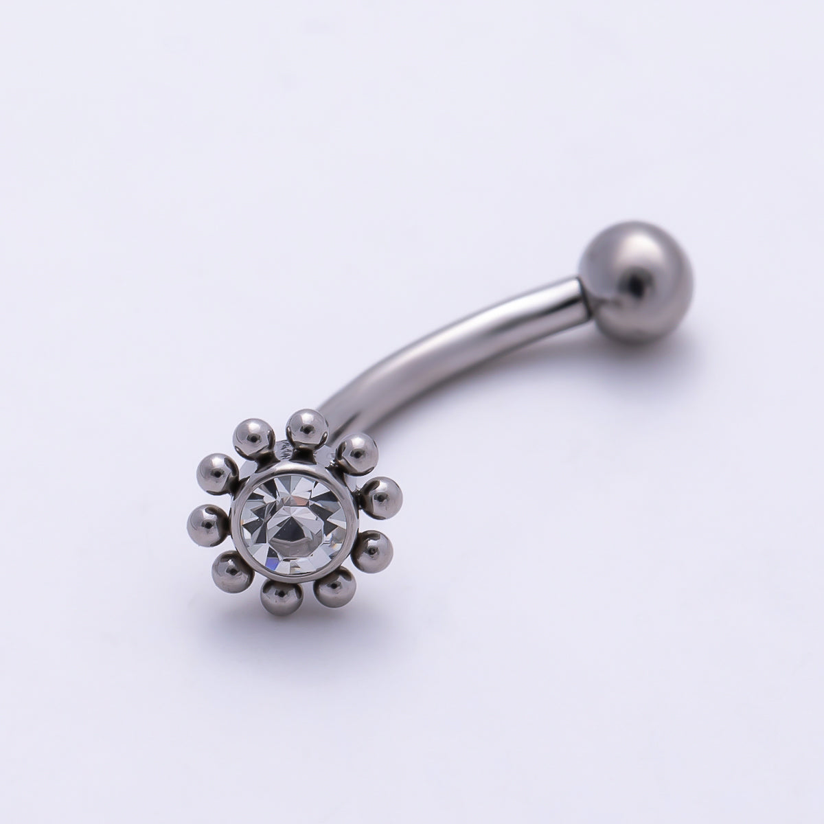 Titanium 5mm Clear CZ Flower Curved Eyebrow Barbell Piercing Stud in Gold & Silver | Findings-00460 Findings-00461