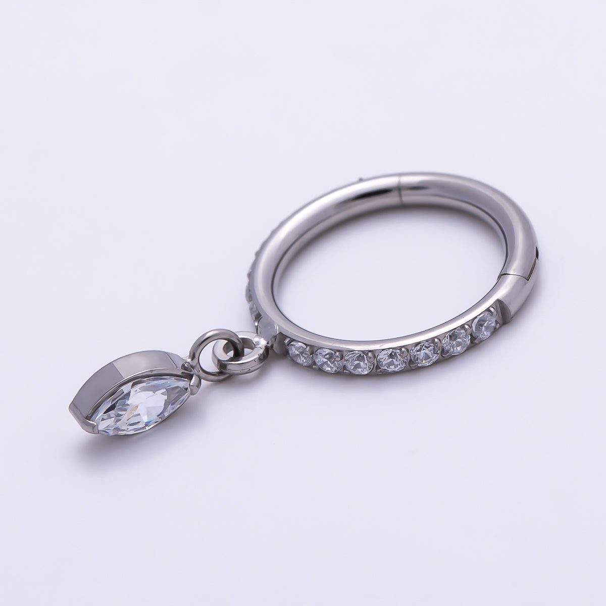 Titanium 10.5mm Marquise Micro Paved CZ Oval Universal Cartilage Piercing Clicker in Gold & Silver | Findings-00464 Findings-00465