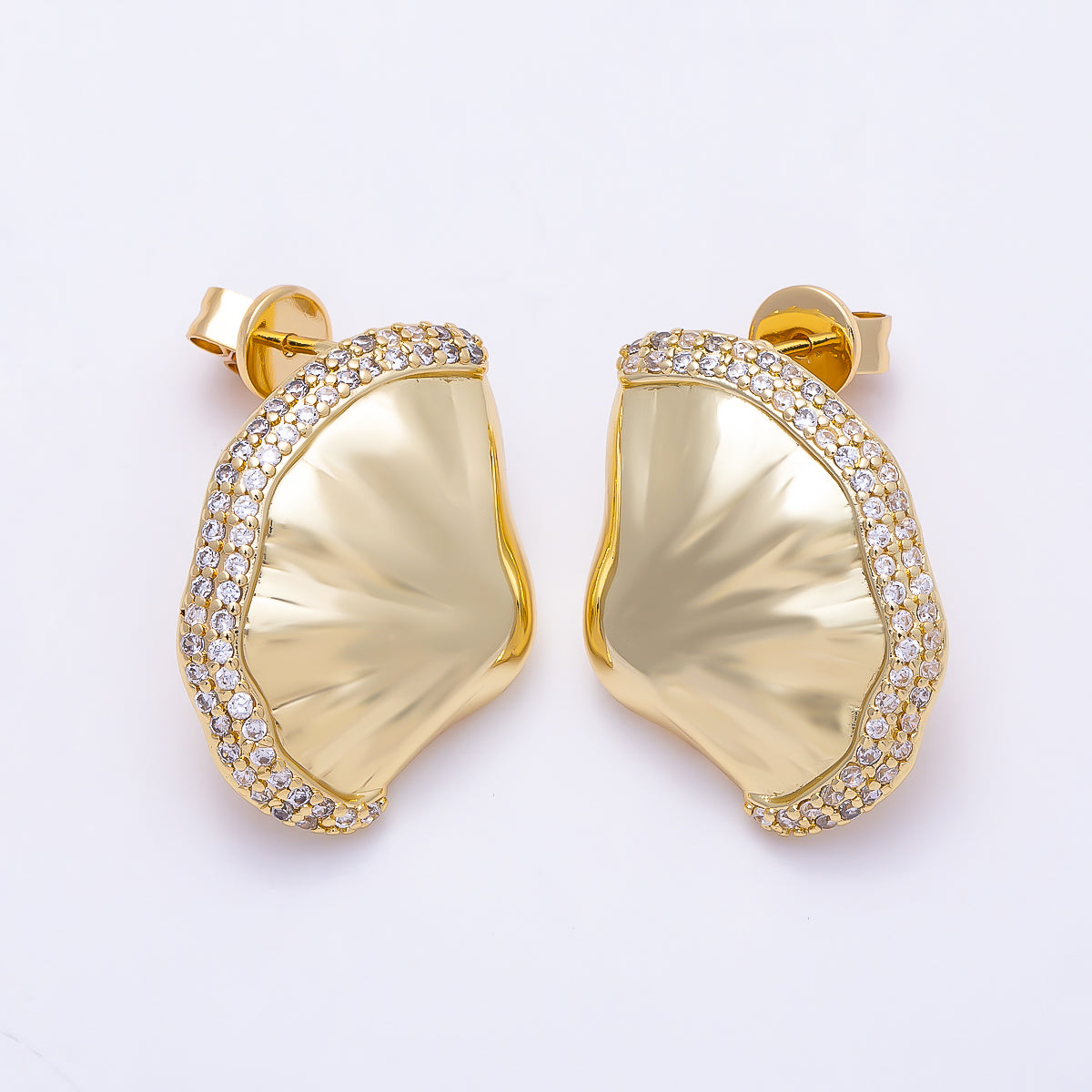 16K Gold Filled 26mm Clam Sea Shell Micro Paved CZ Stud Earrings in Gold & Silver | Findings-00486 Findings-00487