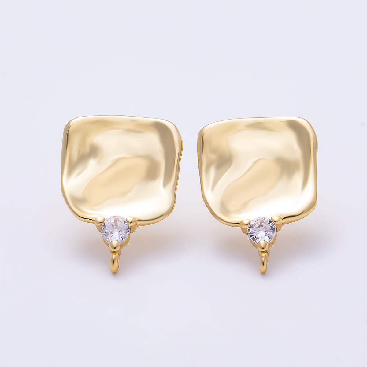 16K Gold Filled 17.5mm Clear CZ Molten Square Drop Stud Earring Findings | Findings-00490