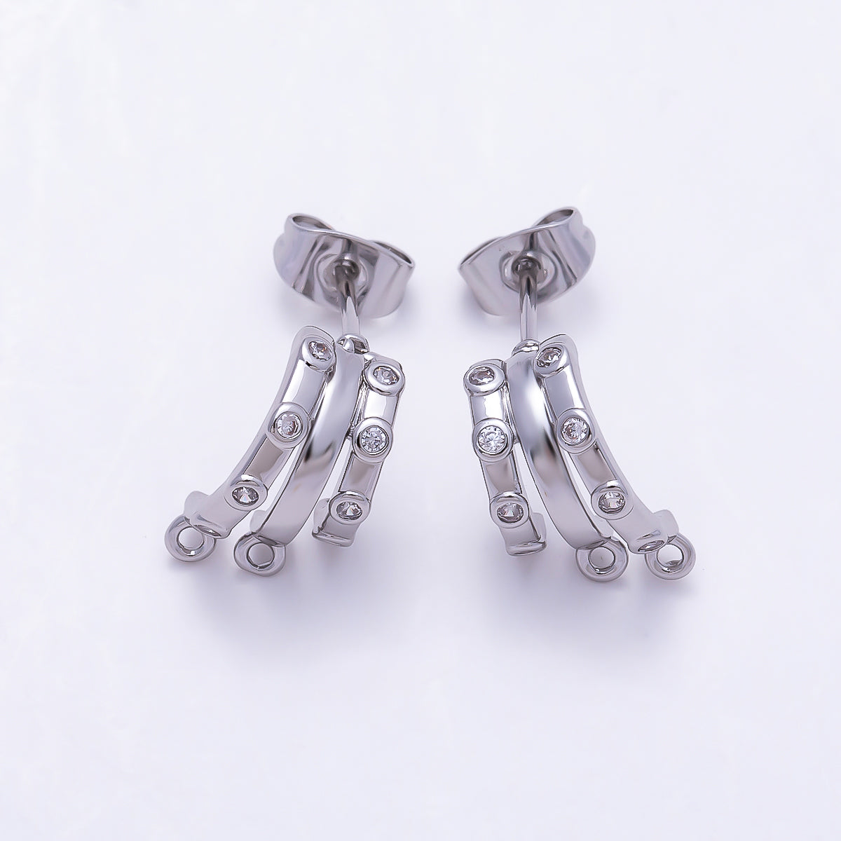 16K Gold Filled 19mm Clear CZ Dotted Triple Claw Drop C-Shaped Hoop Earring Findings in Gold & Silver| Findings-00491 Findings-00492