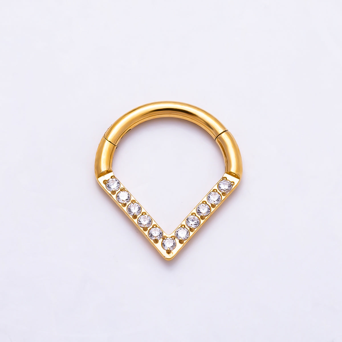 Titanium 12mm V-Shaped Chevron Micro Paved CZ Cartilage Piercing Clicker | Findings-00494