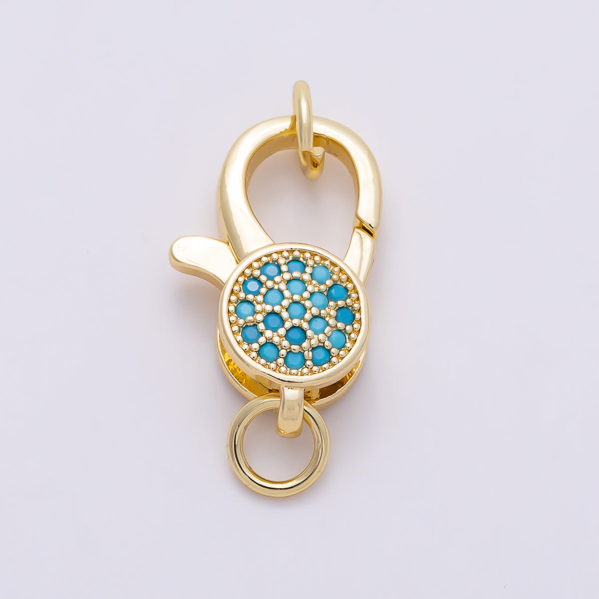 16K Gold Filled 17mm Colorful Micro Paved CZ Round Disk Swivel Lobster Clasp | Findings-00542 - Findings-00547
