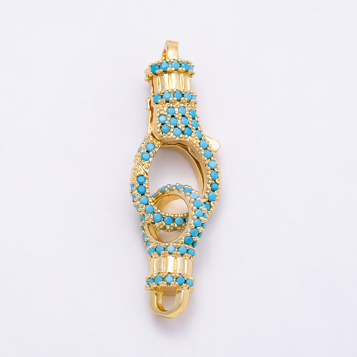 16K Gold Filled 25mm Colorful Micro Paved CZ Spring Lock Push Gate Clasp | Findings-00559 - Findings-00565