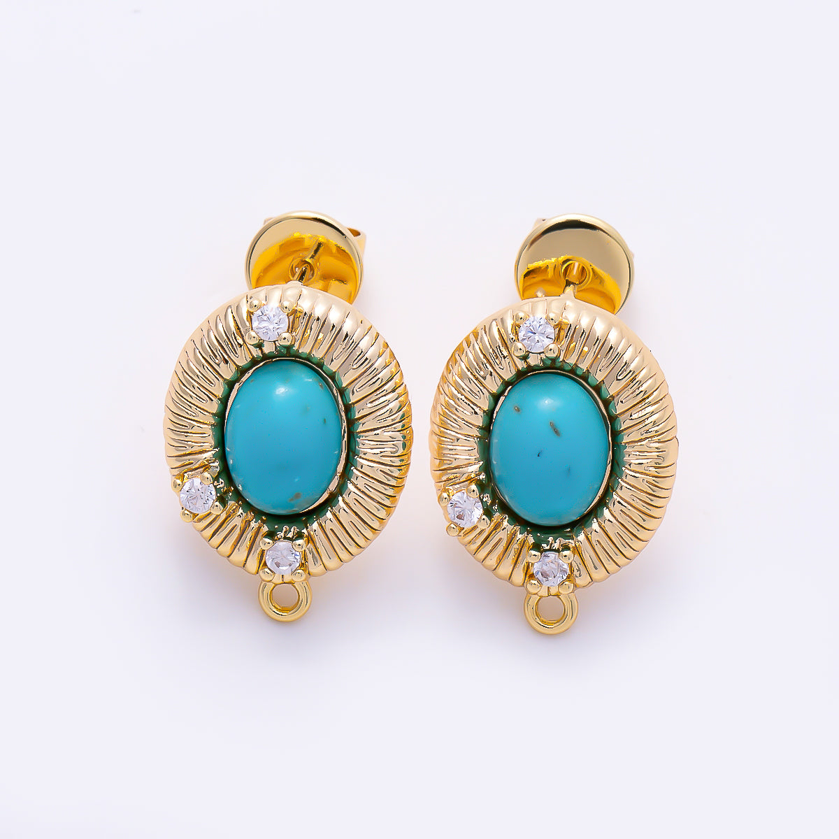 16K Gold Filled 17mm Clear CZ Oval Turquoise Sunburst Stud Earring Findings | Findings-00568 - Findings-00569