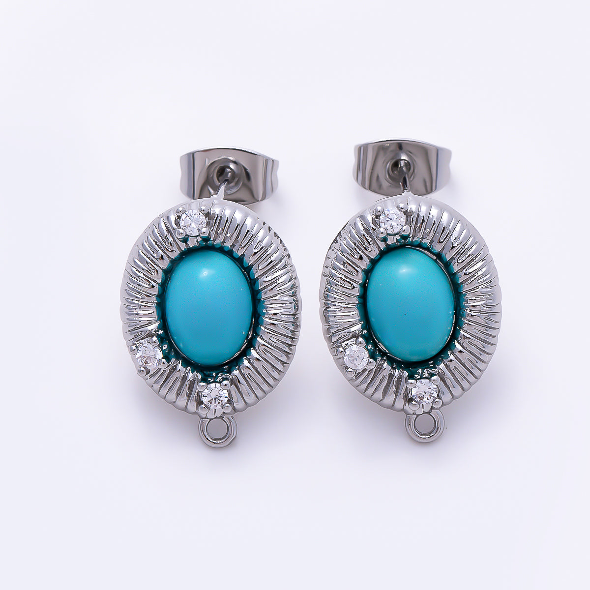 16K Gold Filled 17mm Clear CZ Oval Turquoise Sunburst Stud Earring Findings | Findings-00568 - Findings-00569