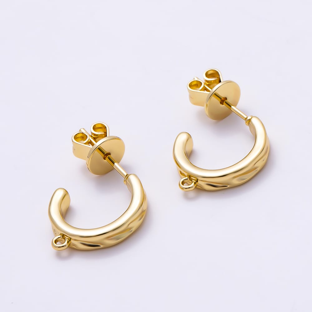 16K Gold Filled 20mm Molten Wave Half Hoop Earring Findings | Findings-00570 - Findings-00571