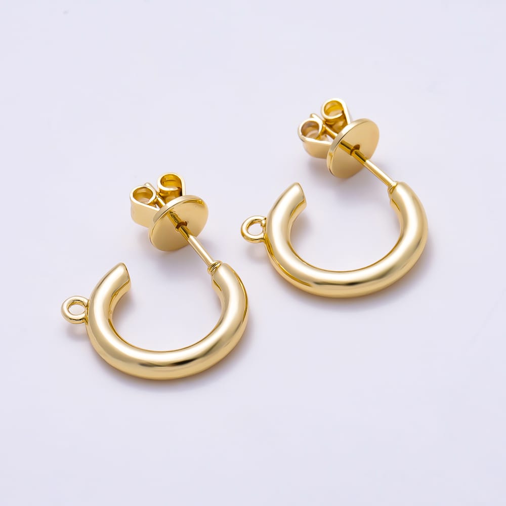 16K Gold Filled 22mm Simple Plain Half Hoop Earring Findings | Findings-00572 - Findings-00573