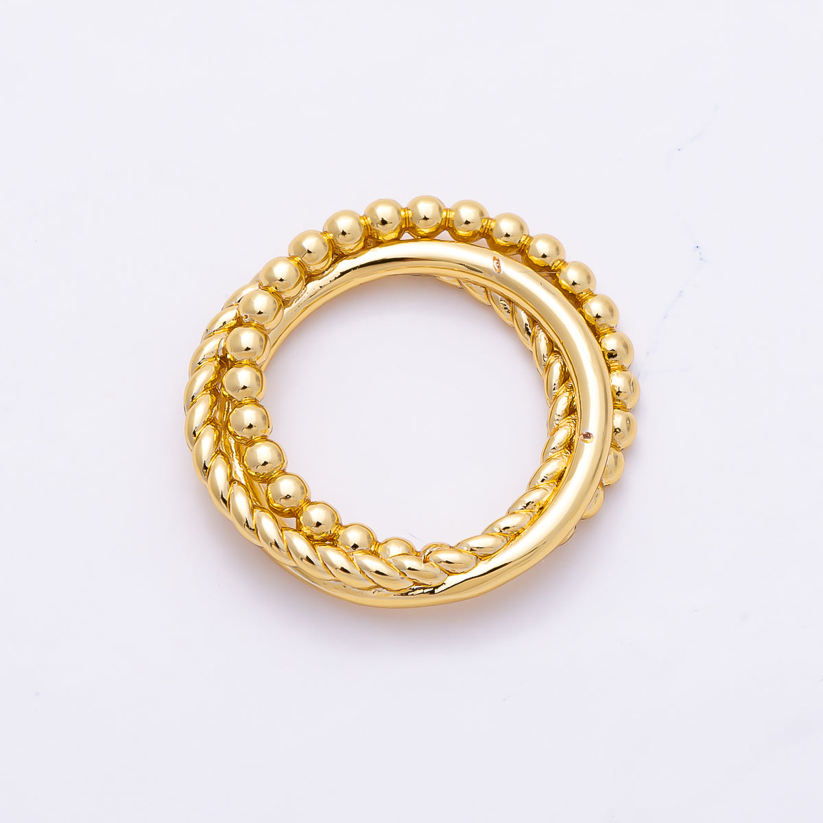 16K Gold Filled 17mm Double Row Beaded & Twisted Rope Textured Open Jump Ring Findings | Findings-00574