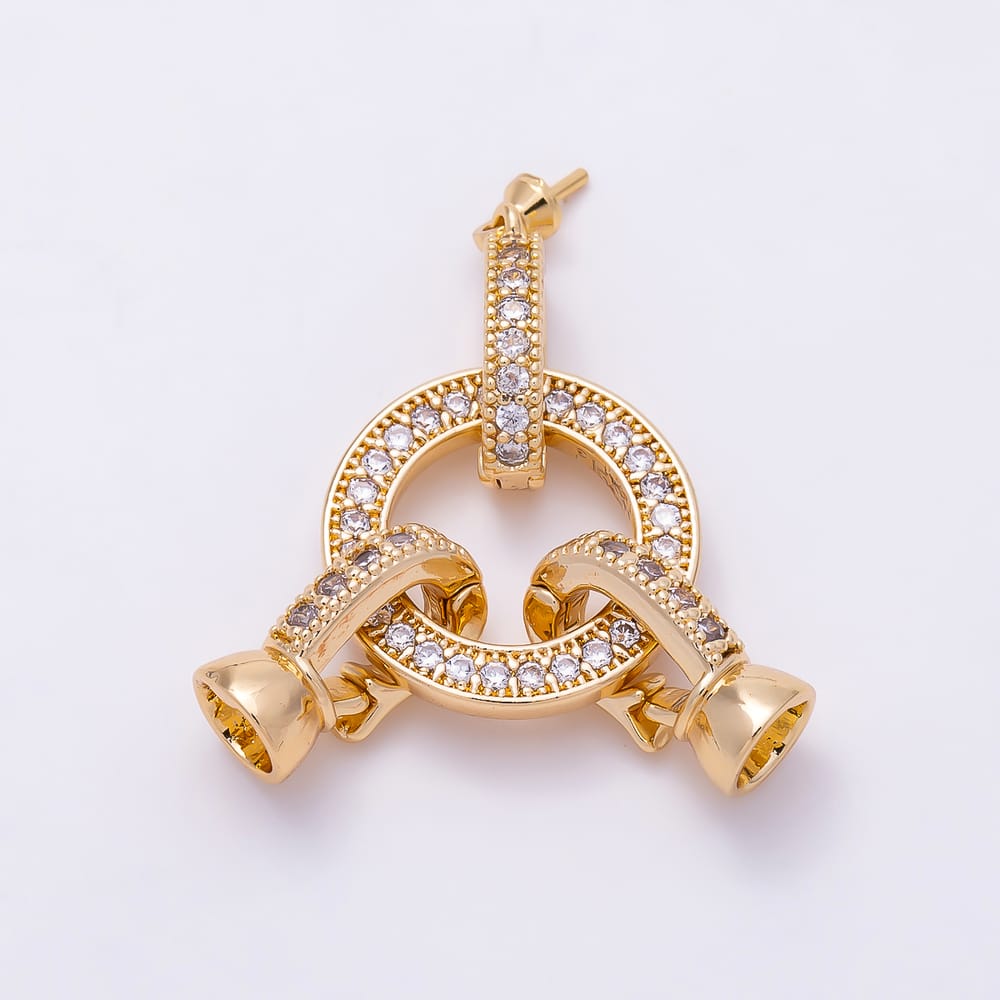 16K Gold Filled 18mm Micro Pave CZ Round Ring Multi-Strand Connector Clasp | Findings-00577 - Findings-00578