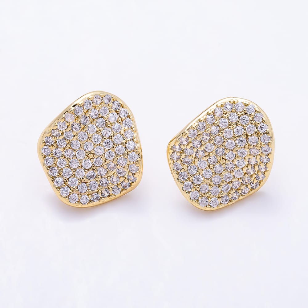 16K Gold Filled 20mm Micro Paved CZ Irregular Organic Pebble Stud Earring | Findings-00579