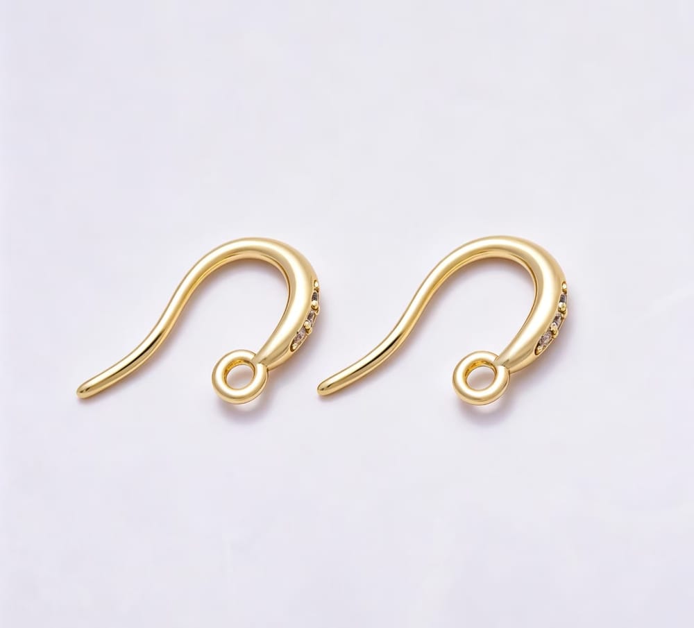 16K Gold Filled 19mm Micro Paved CZ Curved Ear Wire French Fish Hook Earring | Findings-00580 - Findings-00581
