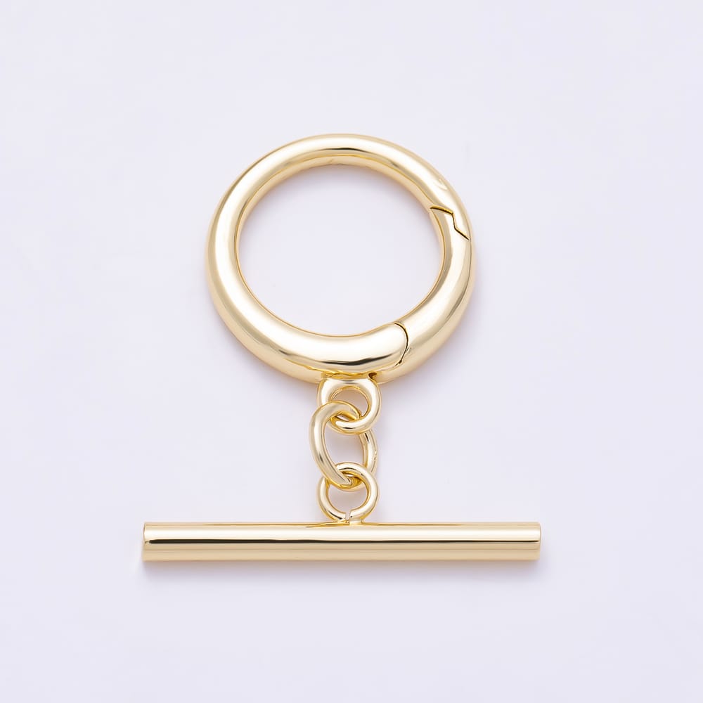 16K Gold Filled 26mm Spring Ring Push Gate Clasp Toggle Bar Findings | Findings-00589