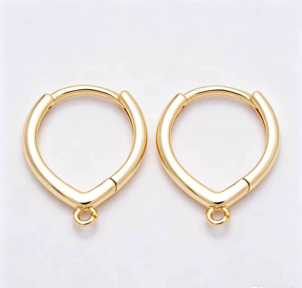 16K Gold Filled 21mm Simple Plain V-Shape Huggie Hoop Earring | Findings-00600
