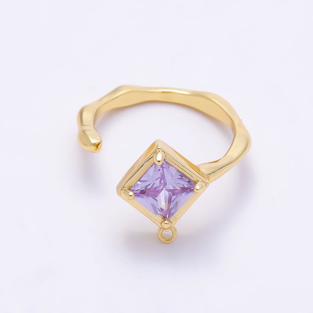 16K Gold Filled Purple CZ Rhombus Geometric Molten Wavy Wrap Drop Findings Ring | Findings-00615