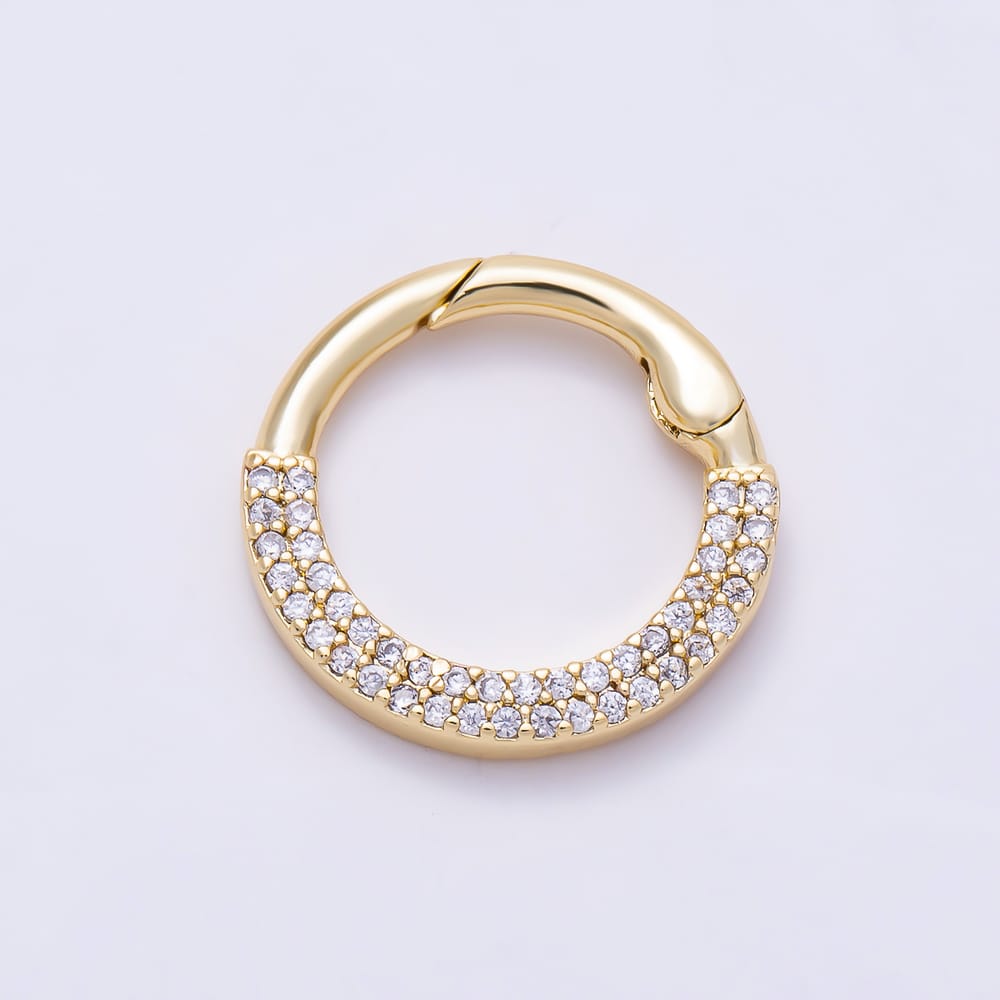 16K Gold Filled Double Row Micro Paved Clear CZ Hinged Spring Ring Gate Clasp Findings | Findings-00616 - Findings-00617