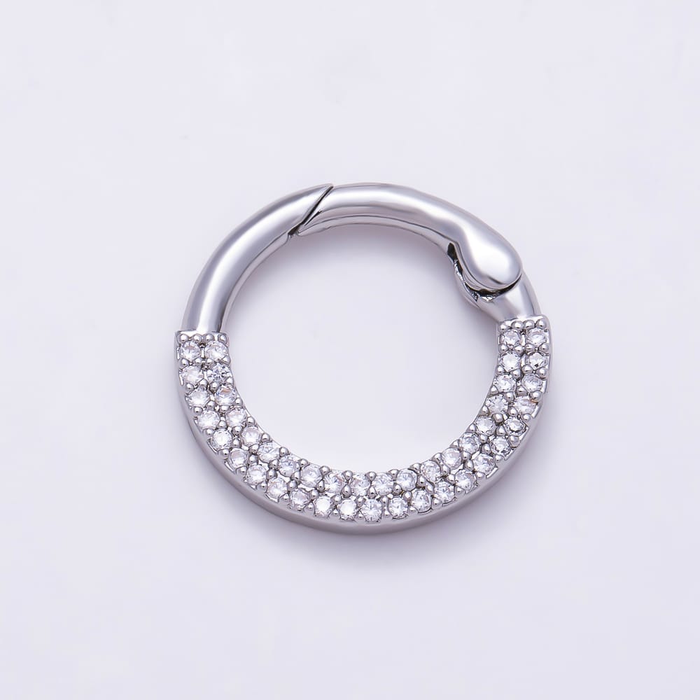 16K Gold Filled Double Row Micro Paved Clear CZ Hinged Spring Ring Gate Clasp Findings | Findings-00616 - Findings-00617