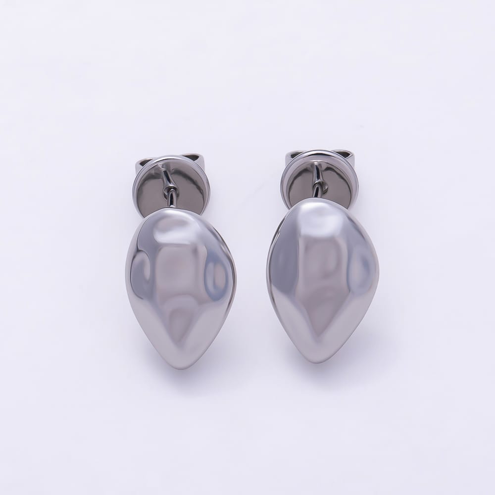 16K Gold Filled 35mm Geometric Molten Oval Dome Drop Stud Earring Findings in Gold & Silver | Findings-00621 Findings-00622