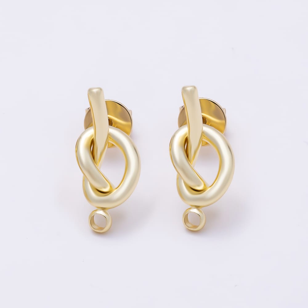 16K Gold Filled 18mm Minimalist Knot Knot Loop Drop Stud Earring Findings in Gold & Silver | Findings-00625 Findings-00626