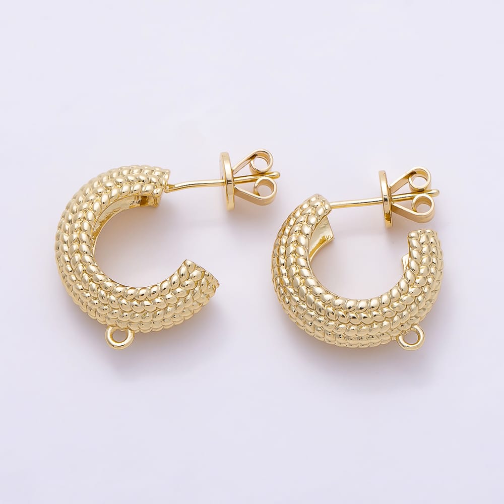 16K Gold Filled 24mm Dotted Croissant C-Shaped Drop Hoop Earring Findings in Gold & Silver | Findings-00629 Findings-00630