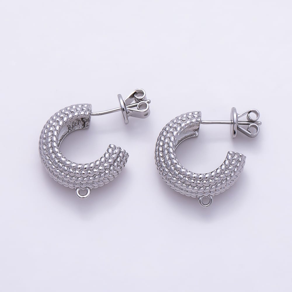 16K Gold Filled 24mm Dotted Croissant C-Shaped Drop Hoop Earring Findings in Gold & Silver | Findings-00629 Findings-00630