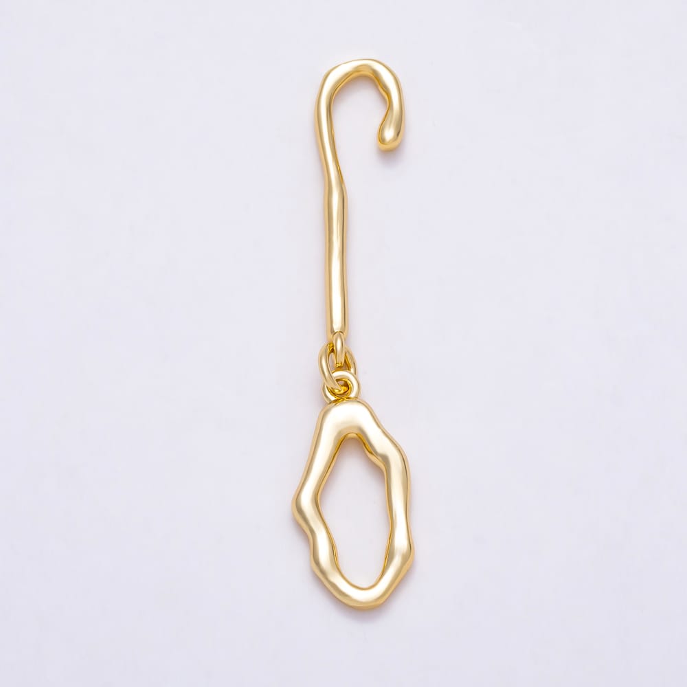 16K Gold Filled 28mm Irregular Hollow Ring Organic Wavy Ear Hook Findings | Findings-00631 - Findings-00632