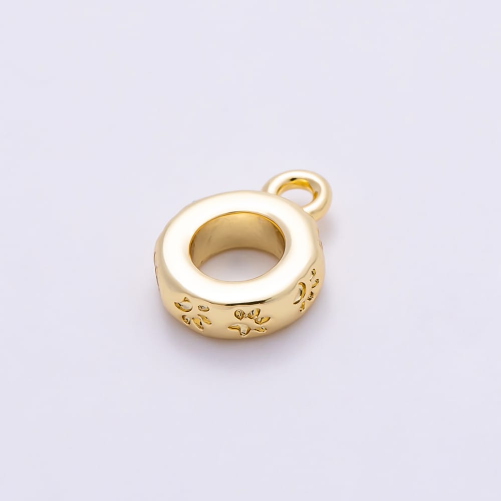 16K Gold Filled 10mm Paw Print Stamped Minimalist Drop Rondelle Bail Findings in Gold & Silver | Findings-00666 Findings-00667