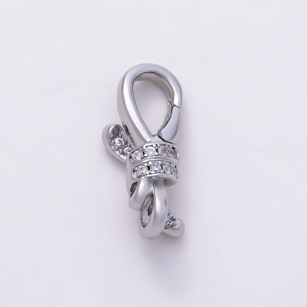 16K Gold Filled 19mm Micro Paved CZ Ribbon Knot Push Triggerless Lobster Clasps in Gold & Silver | Findings-00675 Findings-00676