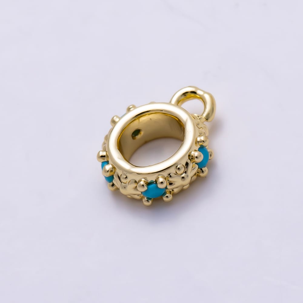 16K Gold Filled 8.5mm Blue Turquoise Gemstone Celestial Drop Rondelle Bail Findings | Findings-00677