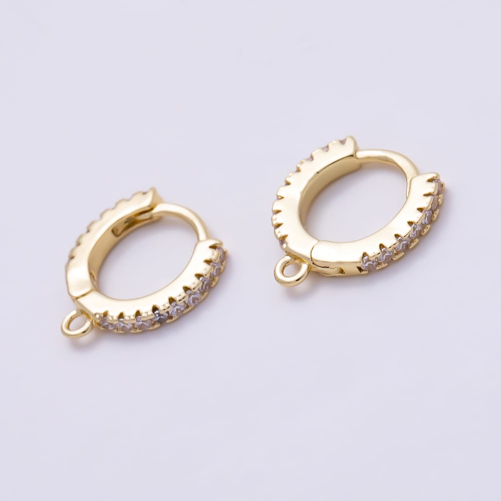16K Gold Filled 10mm Mini Micro Paved CZ Loop Drop Cartilage Huggie Earrings Findings | Findings-00679