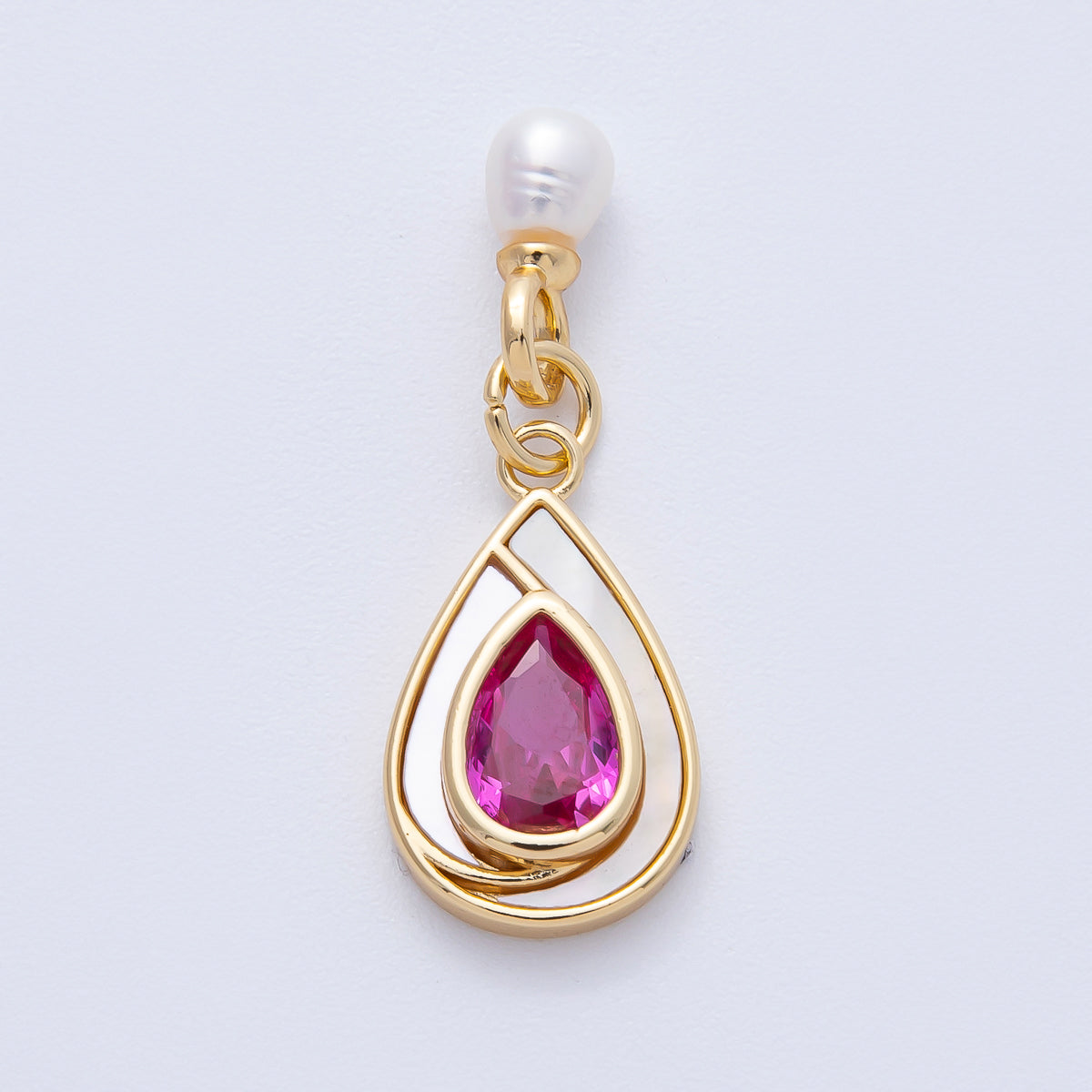 14K Gold Filled 19.5mm Pink, Green CZ Shell Pearl Drop Findings | Findings-400002