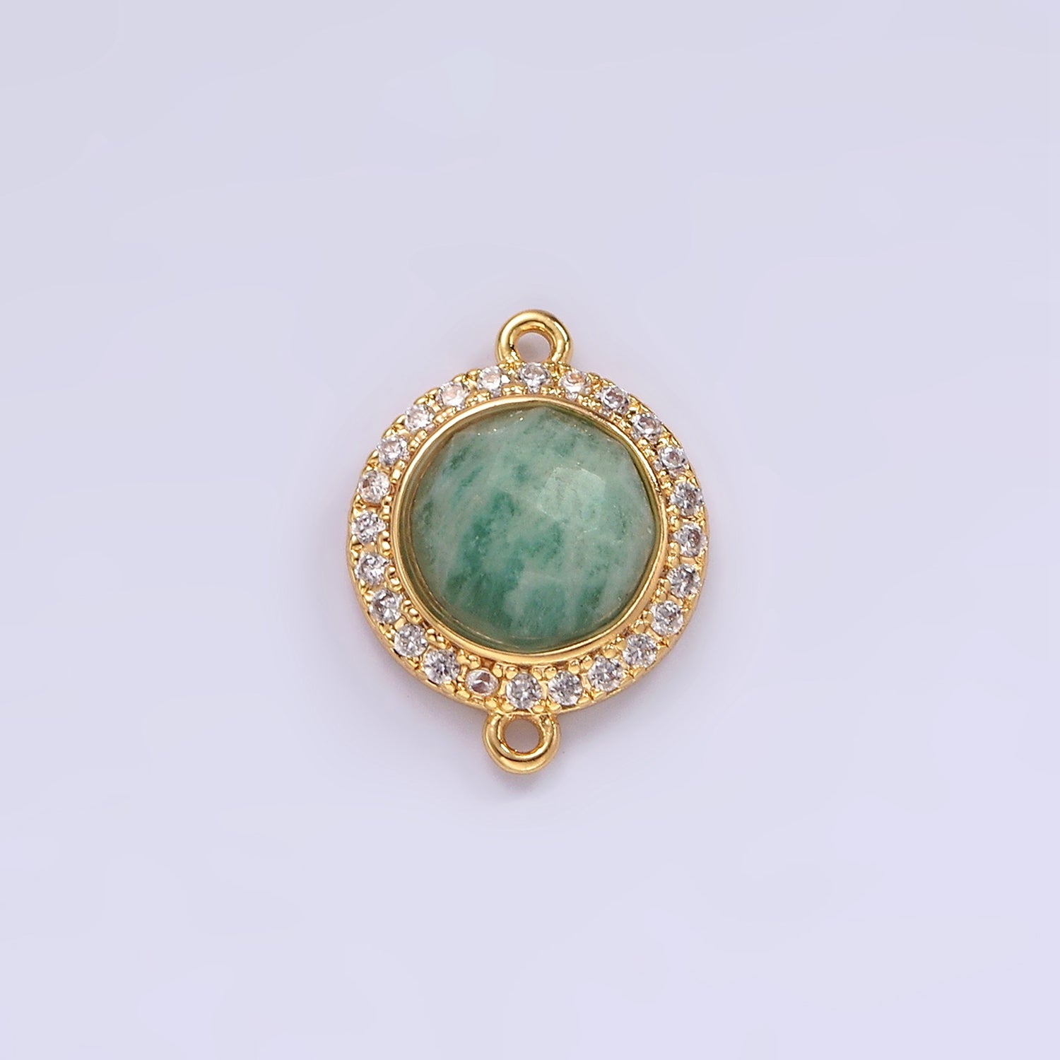 14K Gold Filled 12mm Multifaceted Natural Gemstone Micro Paved CZ Round Connector | G143 - G151