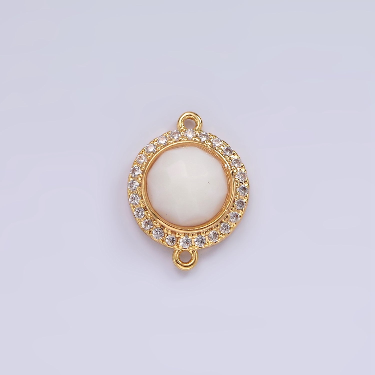 14K Gold Filled 12mm Multifaceted Natural Gemstone Micro Paved CZ Round Connector | G143 - G151