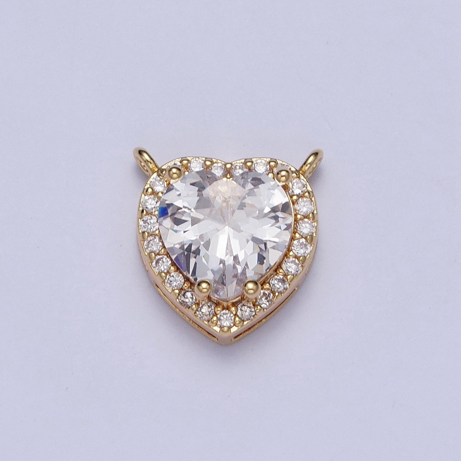 16K Gold Filled 11.5mm Clear Micro Paved CZ Heart Connector | G525