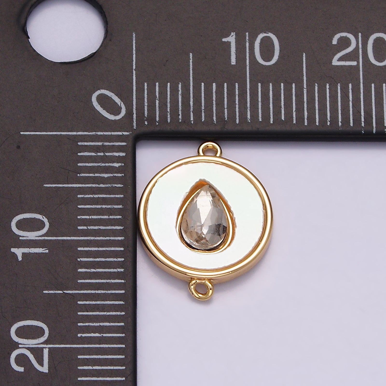 16K Gold Filled 11.5mm Sideway Clear Teardrop Shell Pearl Round Connector | G706 - DLUXCA
