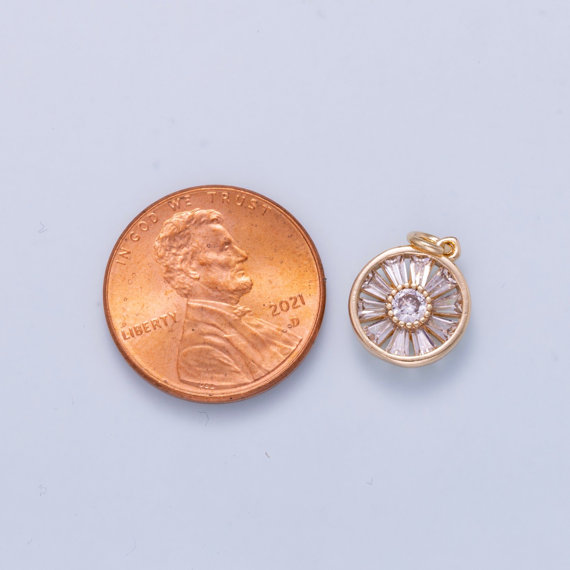 16K Gold Filled 12mm Baguette Round CZ Bezel Mini Charm | Charms-01045