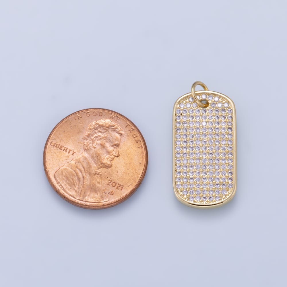 16K Gold Filled 22mm Micro Paved CZ Tag Rectangle Charm | Charms-02462