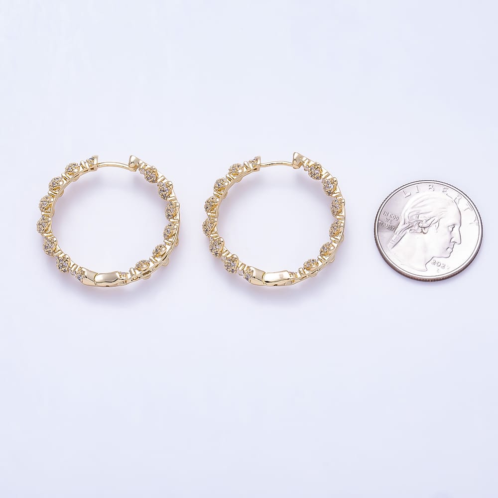 14K Gold Filled 30mm Baguette Micro Paved Lined Geometric Hoop Earrings | Earrings-01119