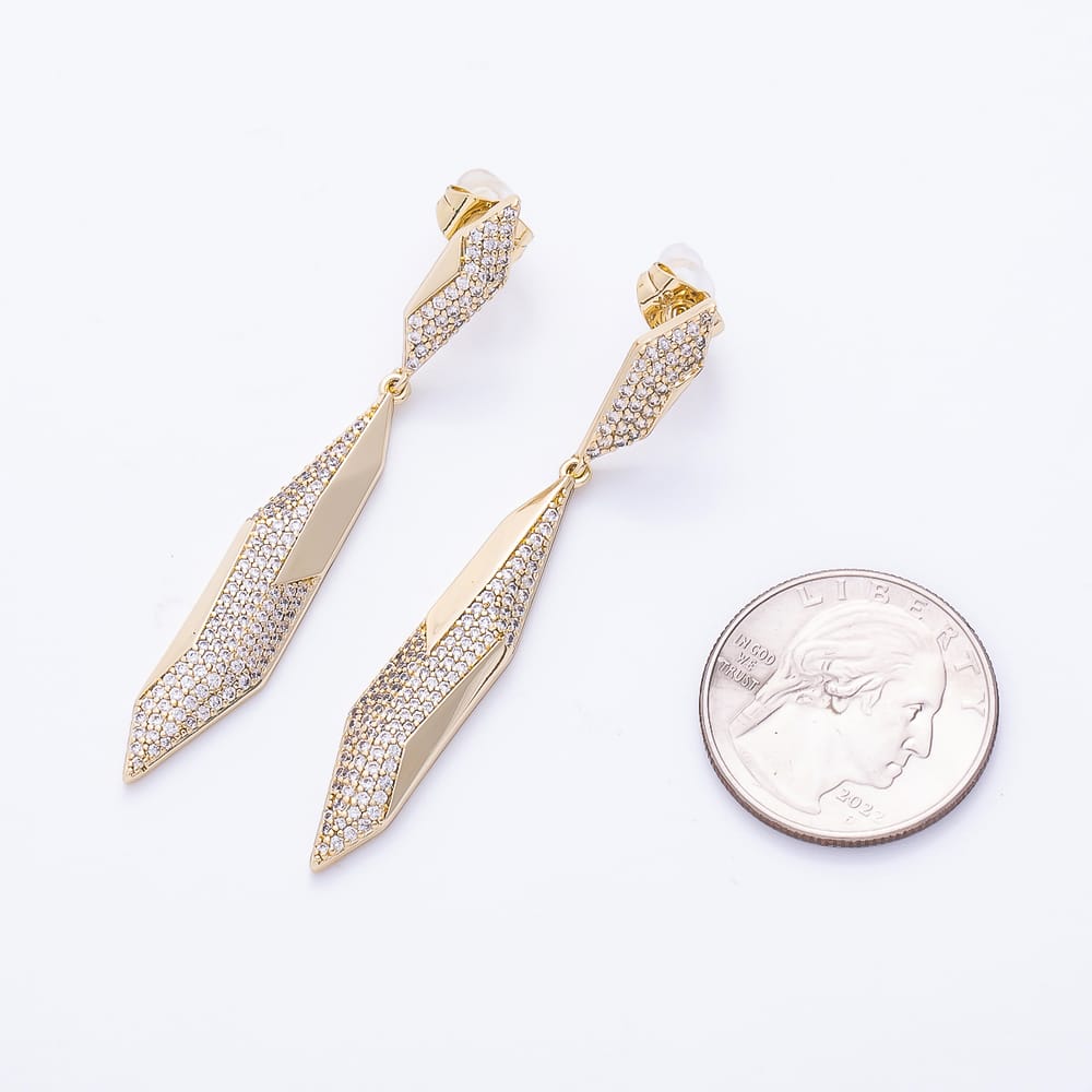 14K Gold Filled 19mm 60mm Micro Paved CZ Geometric Edged Drop Stud Earrings | Earrings-01114