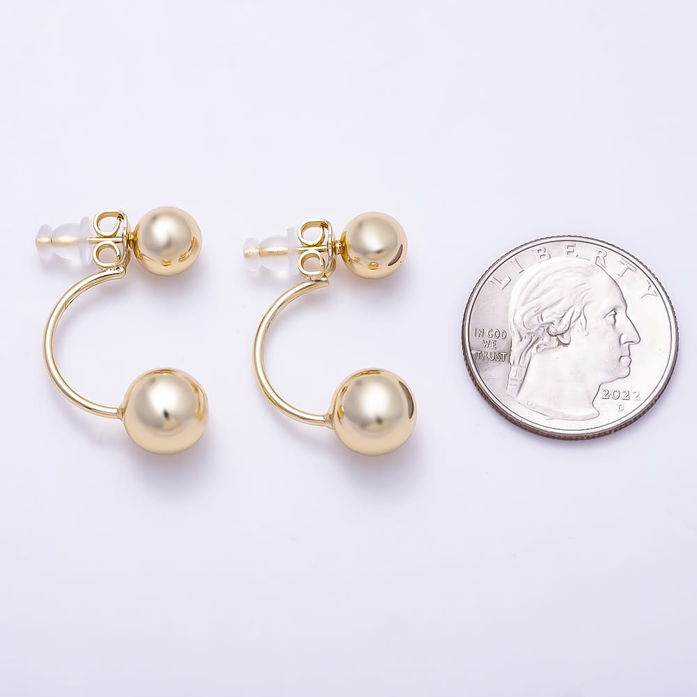 14K Gold Filled 30mm Minimalist Double Round Ball Curved Front Facing C-Shaped Hoop Earrings | Earrings-01148